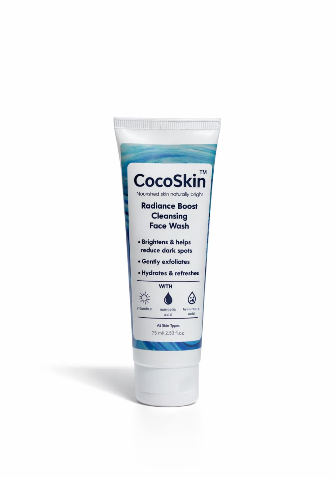 CocoSkin Radiance Boost Cleansing Face Wash with Vitamin C, Vitamin E, Mandelic Acid & Hyaluronic Acid - 75ml